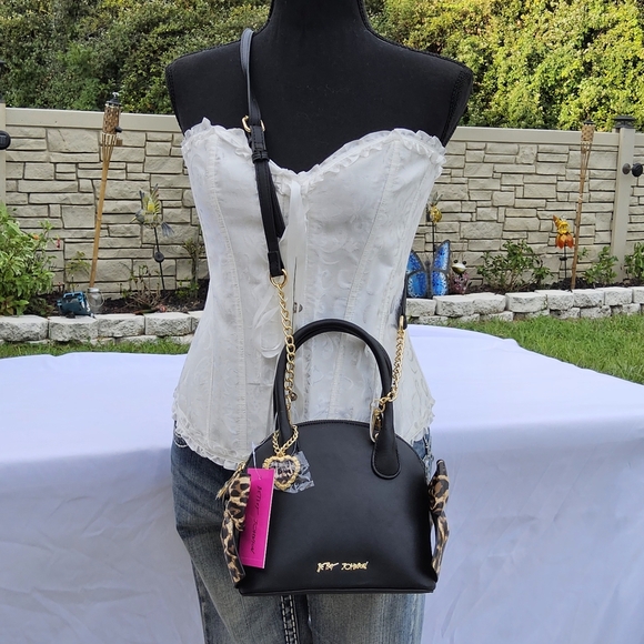 Betsey Johnson Black and Leopard Satchel - Picture 9 of 9